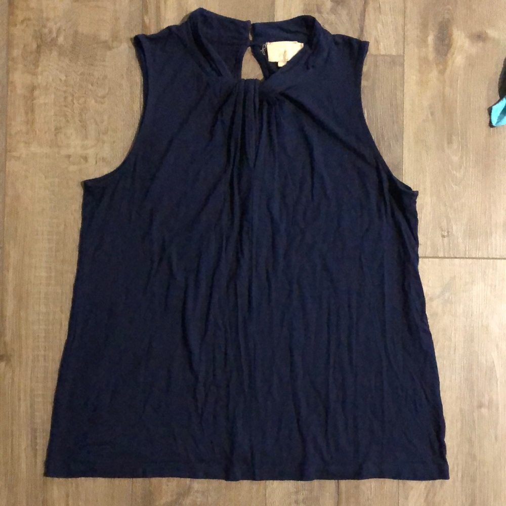 ANTHROPOLOGIE Sleeveless Navy Top w/Twist Front & Button Back